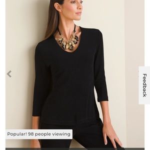 Black v neck Chicos long sleeve top.